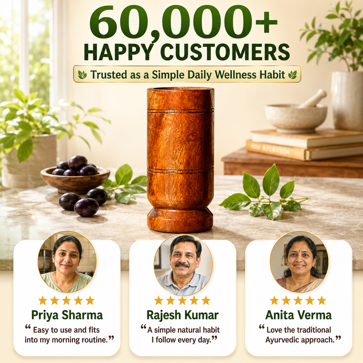 Sugar Balance Jamun Wood Water Glass (100% Ayurvedic)