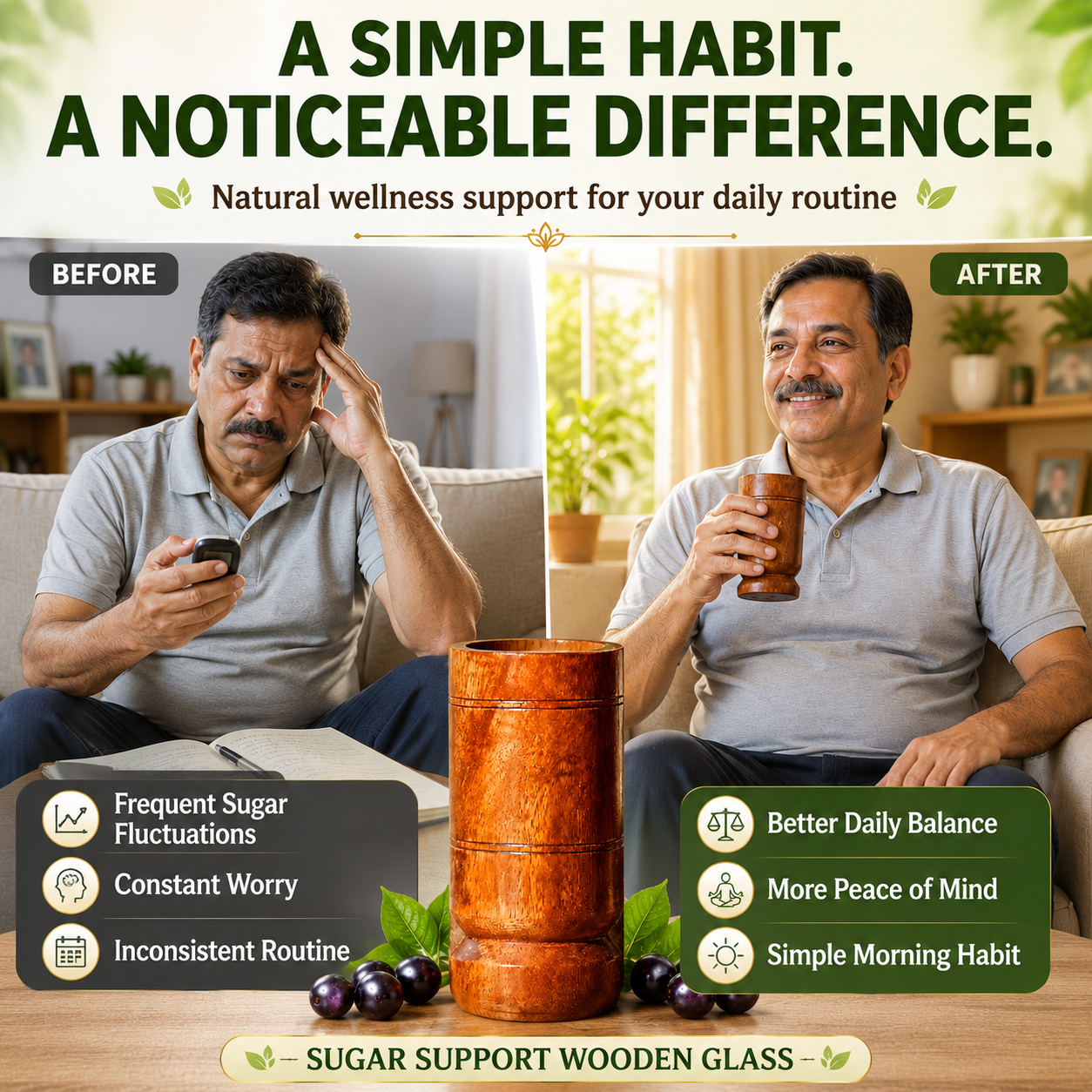 Sugar Balance Jamun Wood Water Glass (100% Natural)