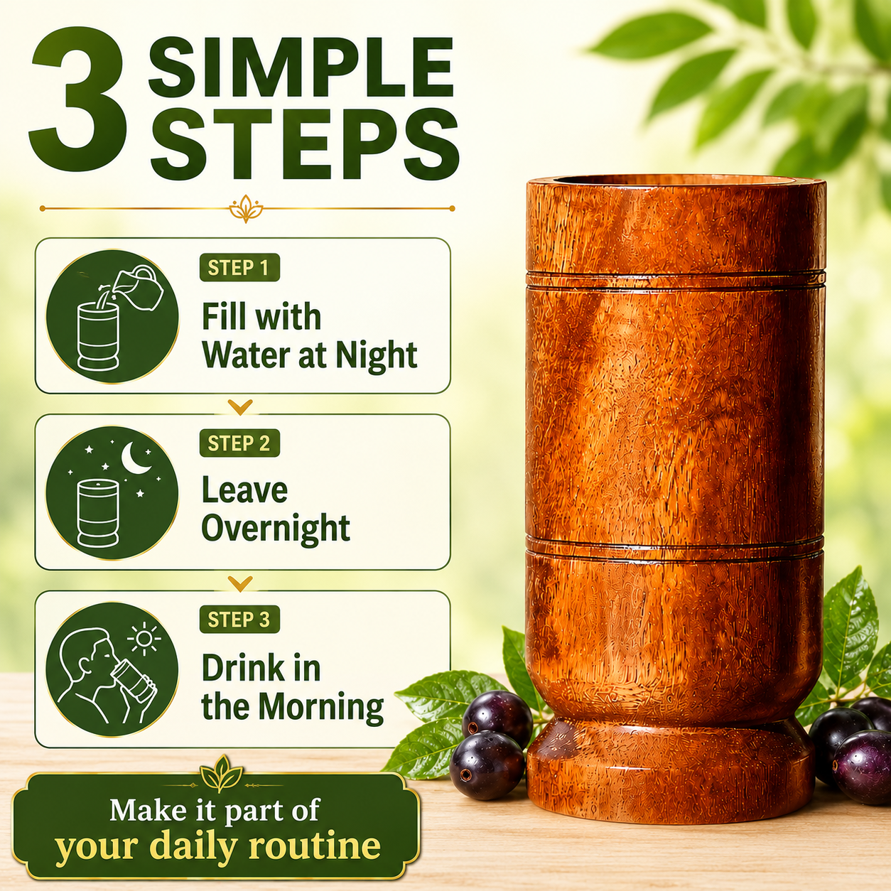 Sugar Balance Jamun Wood Water Glass (100% Ayurvedic)
